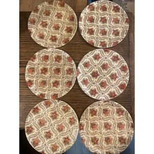 6 Vtg Fiberglass Round Appetizer Plate Tray - Boho MCM Floral